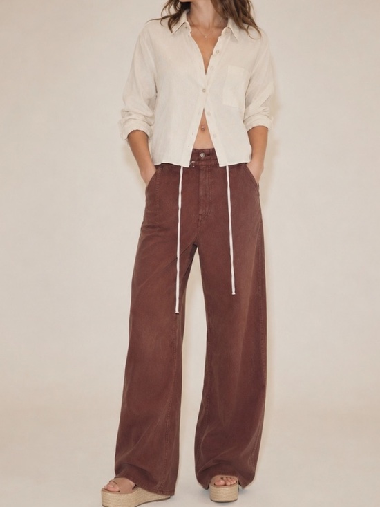 Zara Pants - Zara Rust Brown Wide Leg Slouchy Pants Linen Blend Size 12